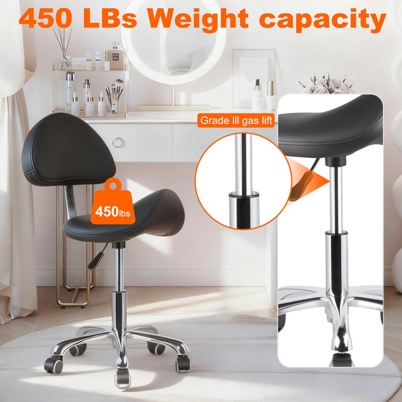 Adjustable Height Saddle Stool Chair with Wheels