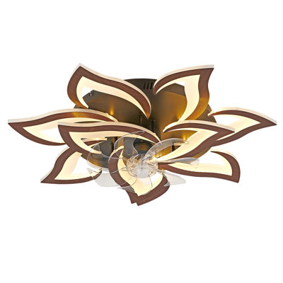32" Wood Modern Flower Ceiling Fan with Lights Remote Control