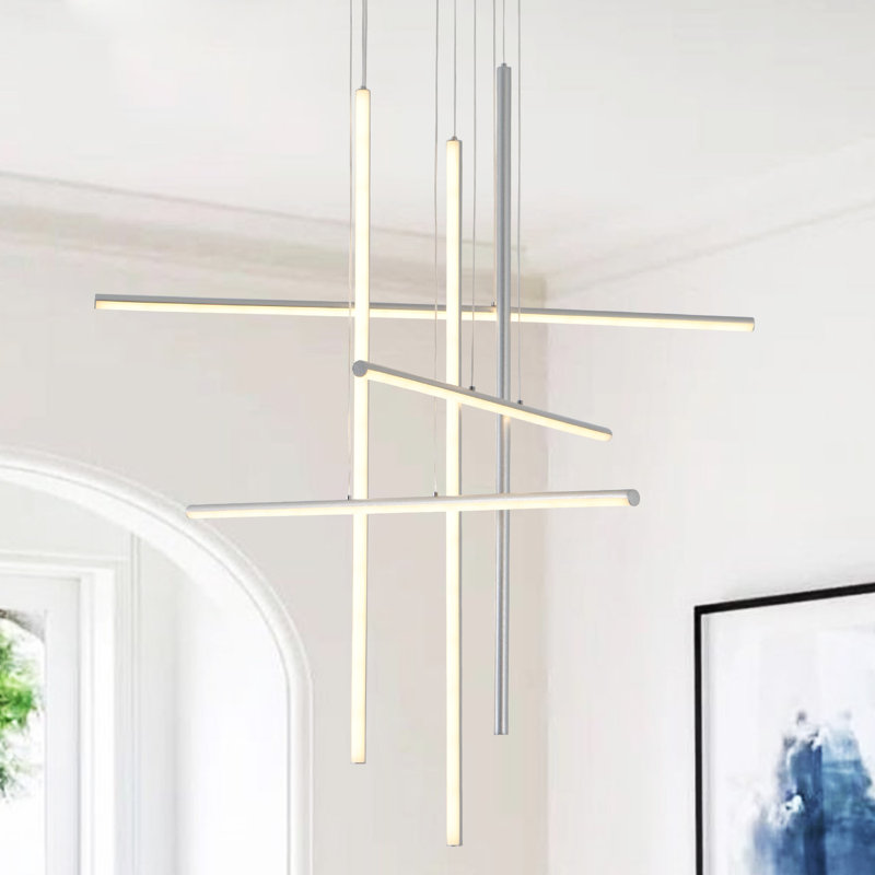 Jancar 6-Light Modern Sputnik Chandelier Stairs Hallway Hanging Pendant Remote Dimmable, Siliver