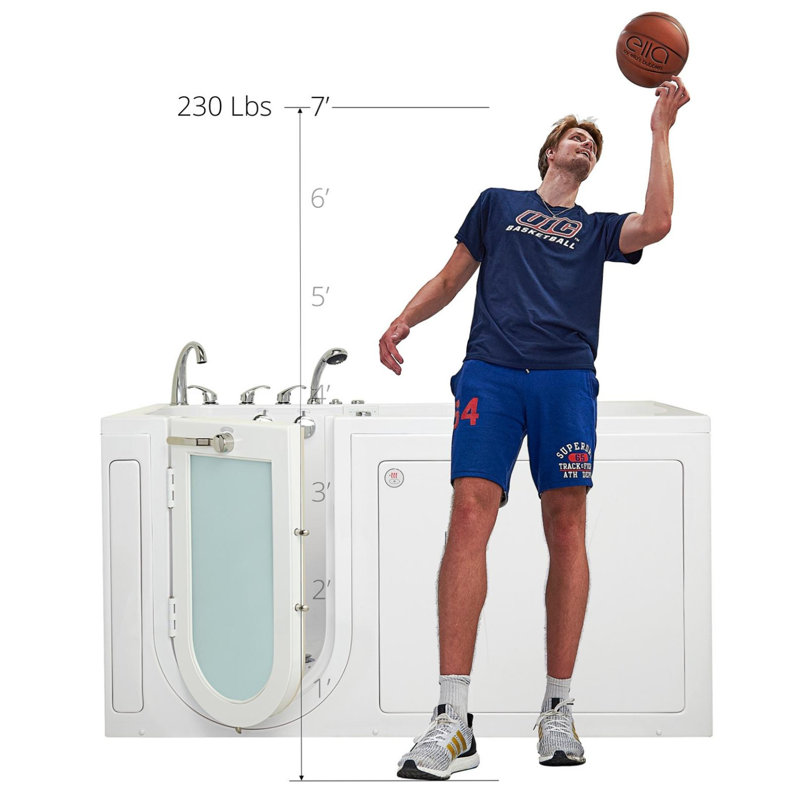 Ella Shak 36"x72" Acrylic Air + Hydro Massage + Foot Massage Walk-In Bathtub , Left Outward Swing Door, 2" Dual Drain, Ella 5 Piece Fast Fill Faucet, Heated Seat + Backrest