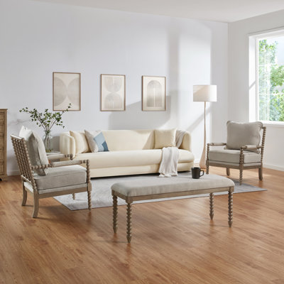 Ensemble de salon avec fauteuil à bobines et banc rembourrés Eliyas