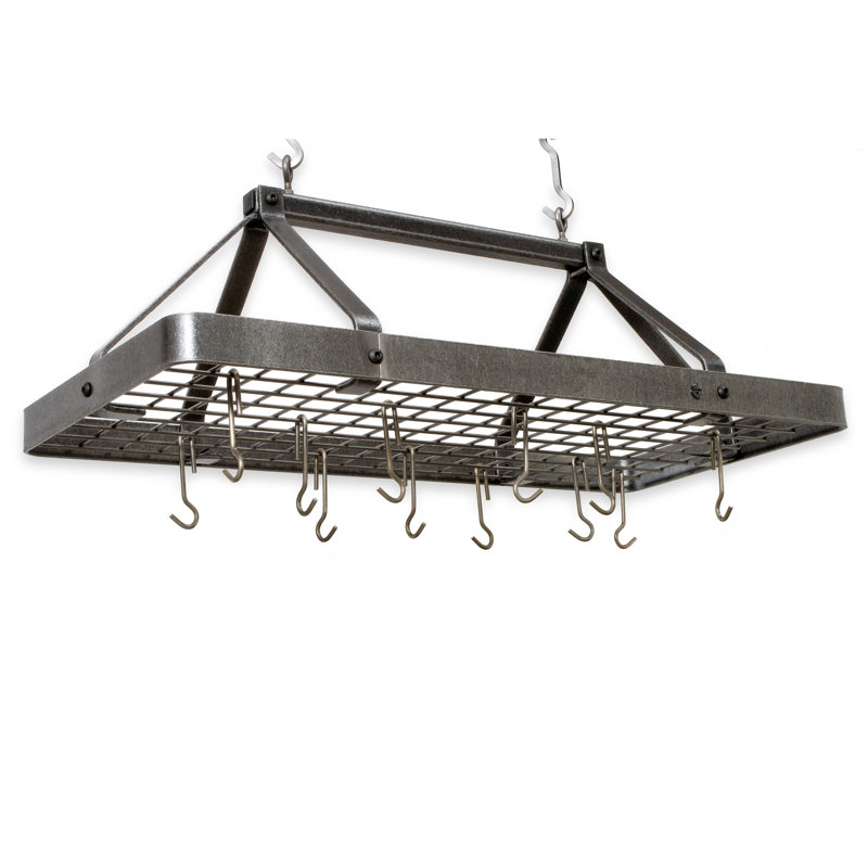Handcrafted Carnival Rectangle Ceiling Pot Rack with 18 Hooks
