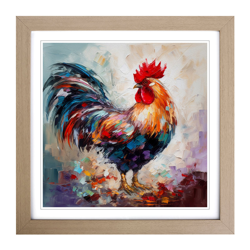 Rooster Palette Knife No.2 1 Piece Single Picture Frame Wall Art, Oak