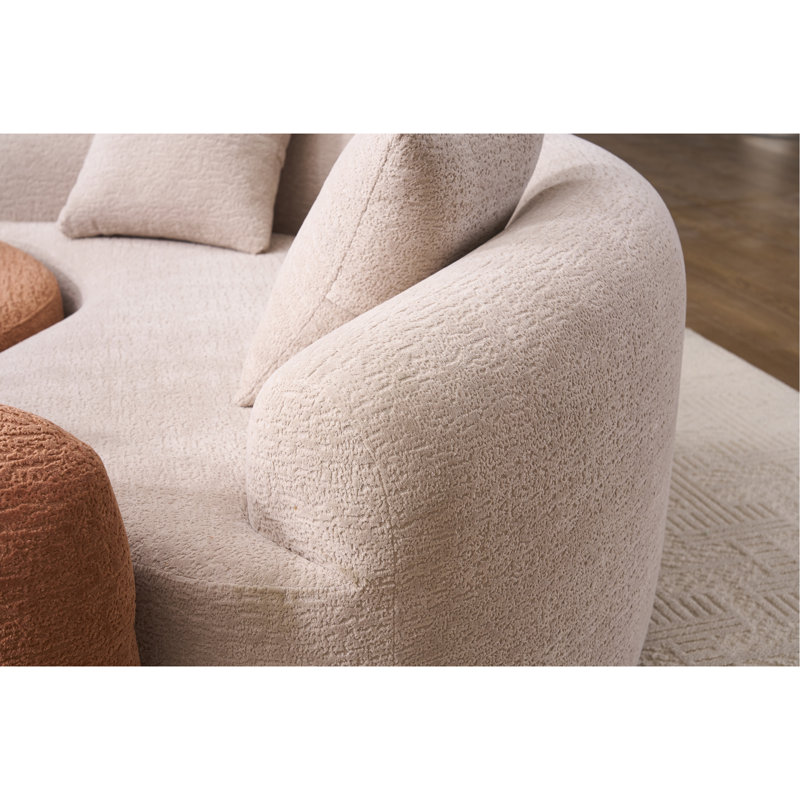 Canapé modulaire courbé en S en chenille: double profondeur (21,3 po et 26,8 po), beige, sans assemblage, compact pour les petits espaces, 400 lb, L 66,9 po