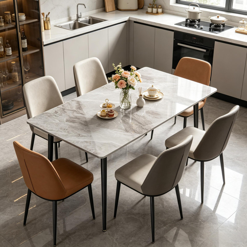Funke Stone Top Metal Base Dining Table, Grey