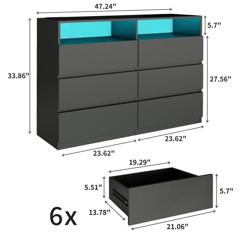 Commode contemporaine avec éclairage DEL intelligent et rangement spacieux, Noir