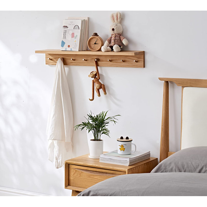 Bodak Wood Floating Shelf with Hooks, 11.00cm H x 70.00cm W x 14.00cm D
