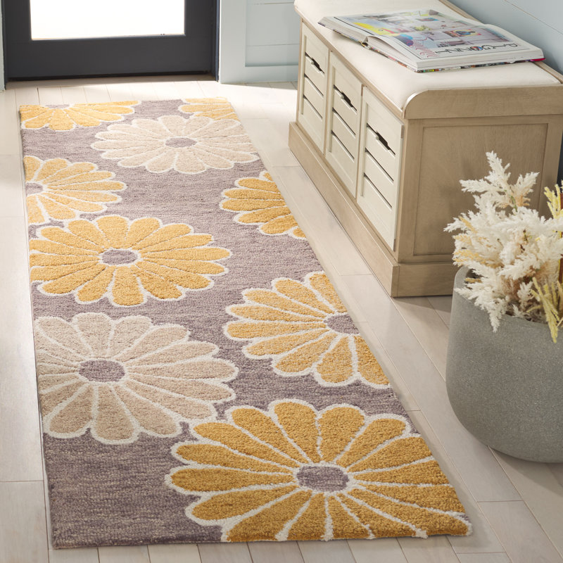 Metro 384 Hand Tufted Wool/Cotton Floral Rug in Dark Gray/Beige, Runner 2'3" x 8'