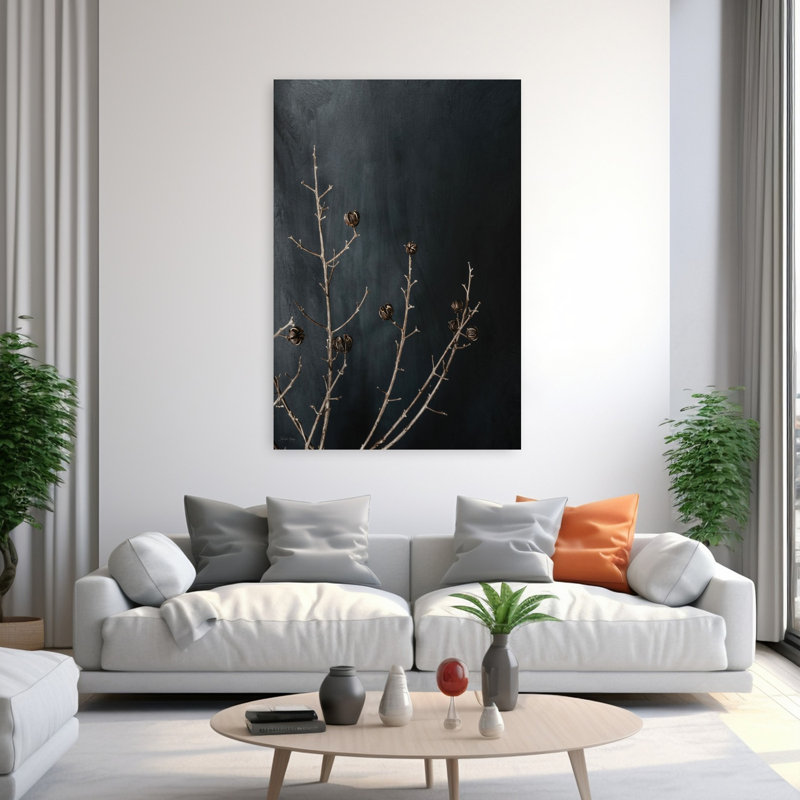 Branches en noir I, art contemporain abstrait, H 60 po x l 40 po