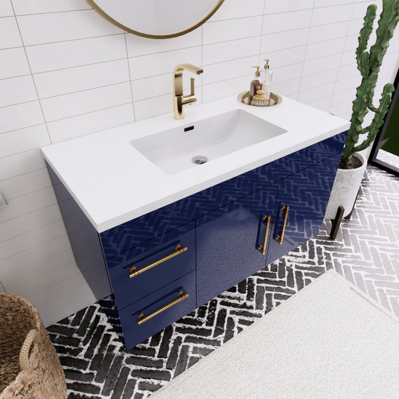 Ensemble de meuble-lavabo simple mural 42 po Spring, Bleu nuit
