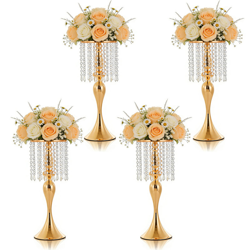 4 Pcs Crystal Flower Stand Wedding Centerpieces for Tables, 21.26in/54cm Height Gold Centerpiece Stands Metal Flower Vase for Party, Reception,  Anniversary Ceremony, Birthday Event, Home Decor