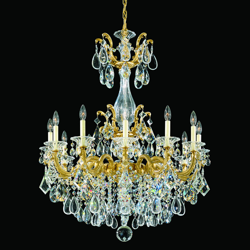 La Scala 12 - Light Glass Chandelier, Heirloom Gold, Handcut Clear