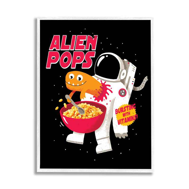 Céréales Alien Pops, L 16 po x H 16 po, Giclée encadrée blanc bord de mer