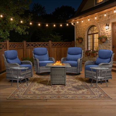 4 - Person  Outdoor Wicker Fire Pit Seating Set With Swivel Glider Chairs & Side Table