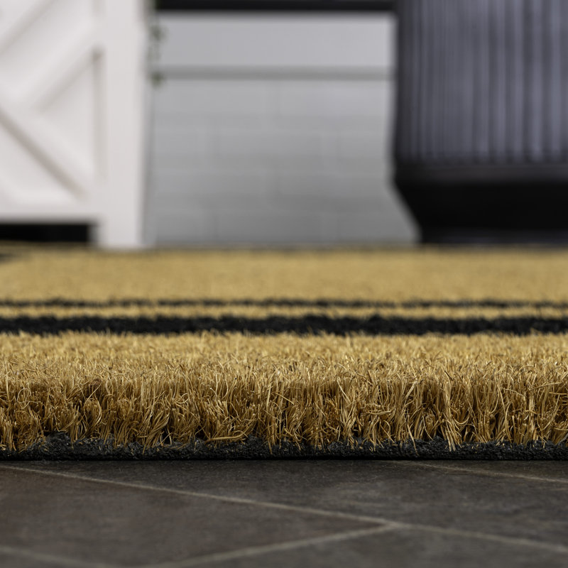 Blaire Modern Classic Double Border Natural/Black Indoor/Outdoor Doormat, 48" W x 72" L