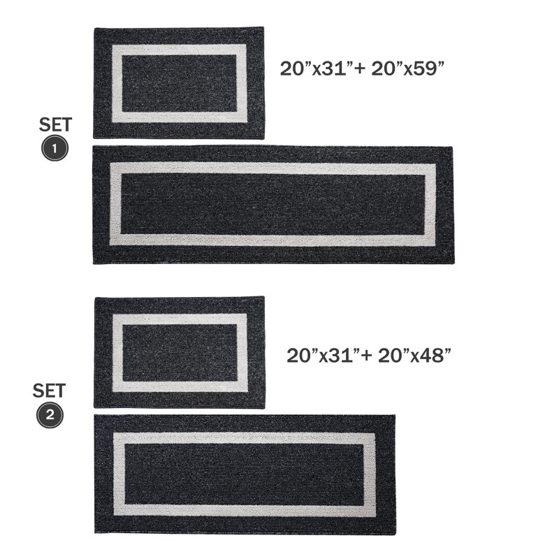 Tapis de cuisine 2 pièces antidérapant et antidérapant, Tapis de couloir 20 po x 31 po + Tapis de couloir, Noir