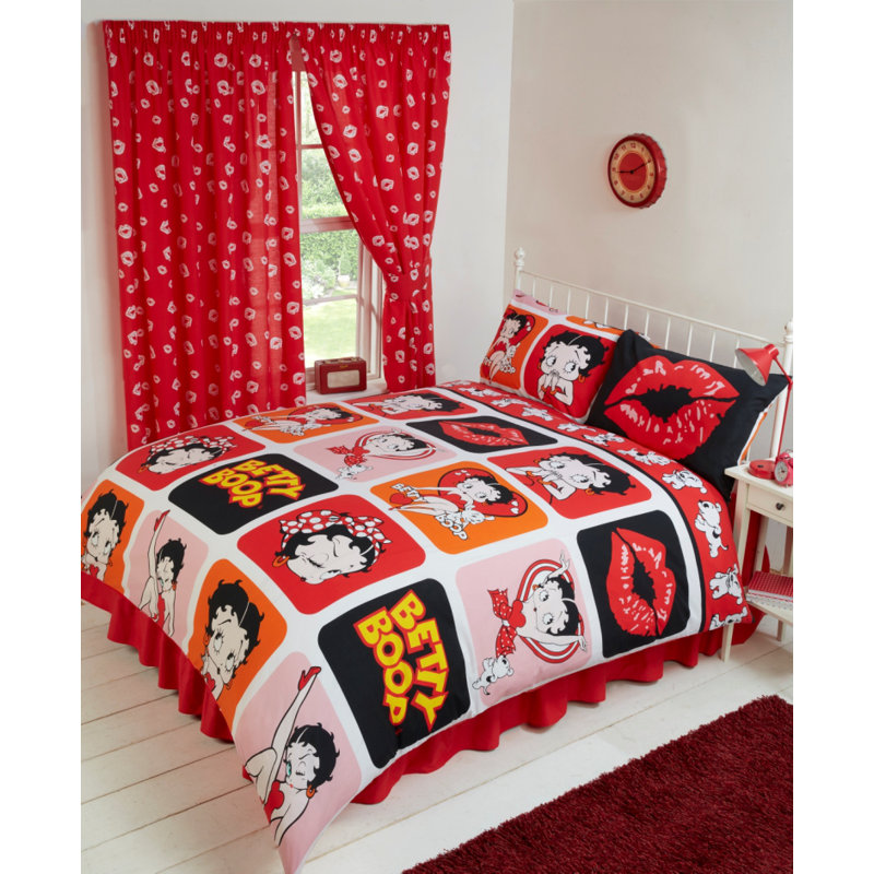Betty Boop Picture Perfect Zuma Red/Black 68 TC Duvet Cover Set, Super King Duvet Cover + 2 Standard Pillowcases