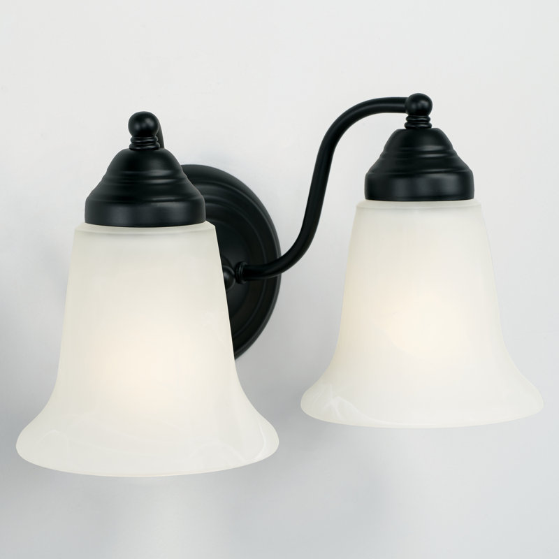 Matte Black 2-Light Vanity with White Faux Alabaster Glass Shades