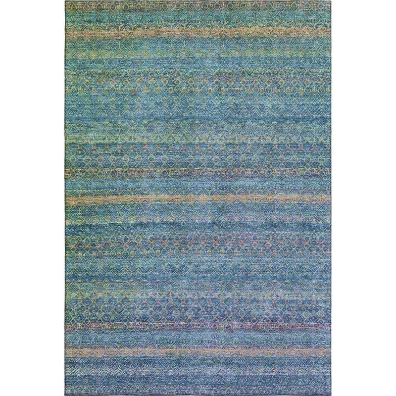 Premium Machine Washable Mayfield Striped Rug, Teal, 8' x 10'