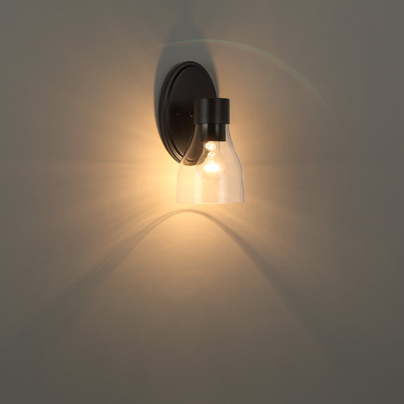 Jessa 1-Light Dimmable Satin Black Wall Sconce with Clear Glass Shades, Satin Black