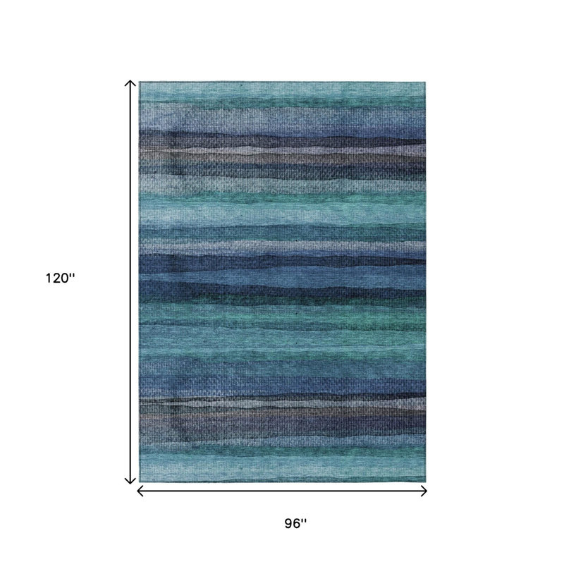 Tapis extérieur lavable rayé bleu sarcelle 8 pi x 10 pi bleu sarcelle et bleu marine