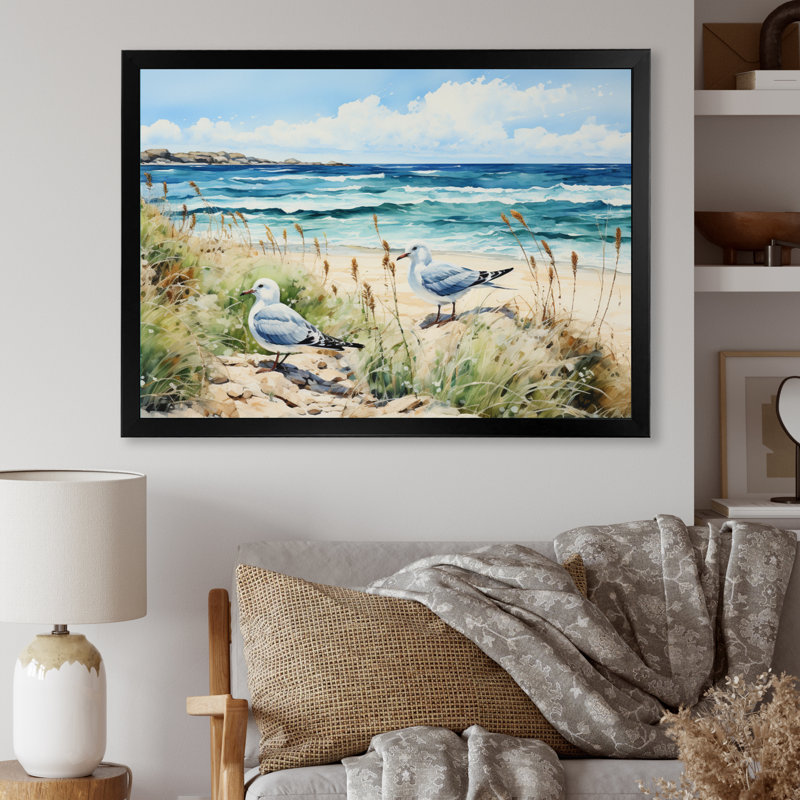 Sabala Beach Seagulls in Flight III - impression, H 30 po x l 40 po x P 1,5 po, Cadre simple noir