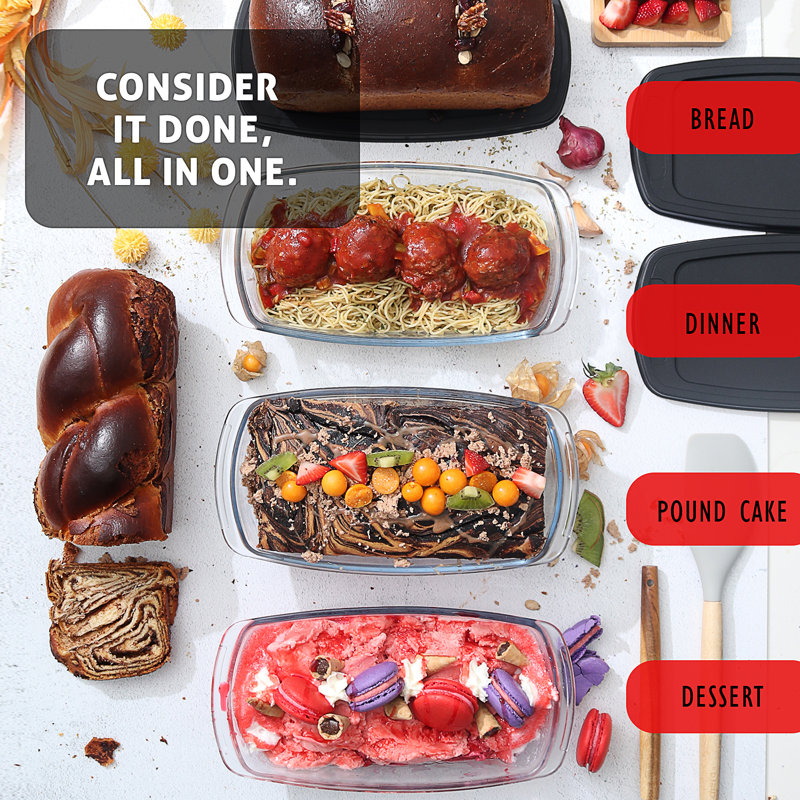 6-Piece Borosilicate Glass Loaf Pan Set with Airtight Lids – Oven, Freezer & Microwave Safe Food Storage Containers, 6