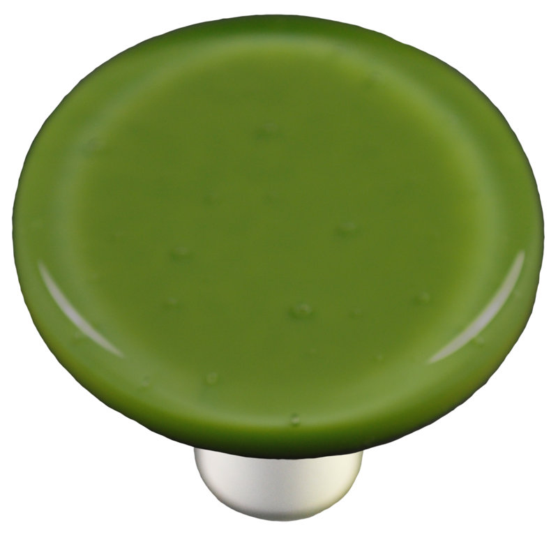 Olive Green Round Glass Knob with Aluminum Mounting