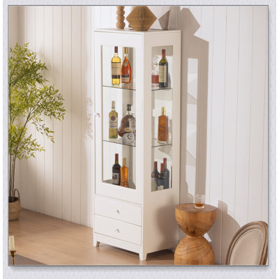 Vitrine autoportante de 71 pouces avec porte vitrée, plafonnier et tablettes réglables pour le salon, la cuisine, le bar et la salle à manger