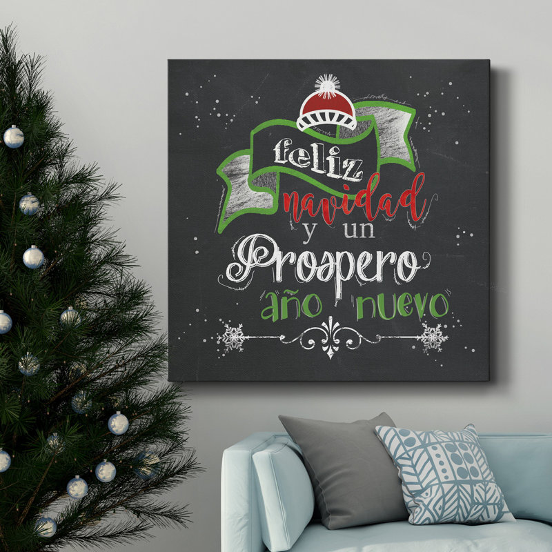 Feliz Navidad - Toile tendue avec châssis de qualité supérieure, prête à être accrochée, H 24 po x l 24 po x P 1 po