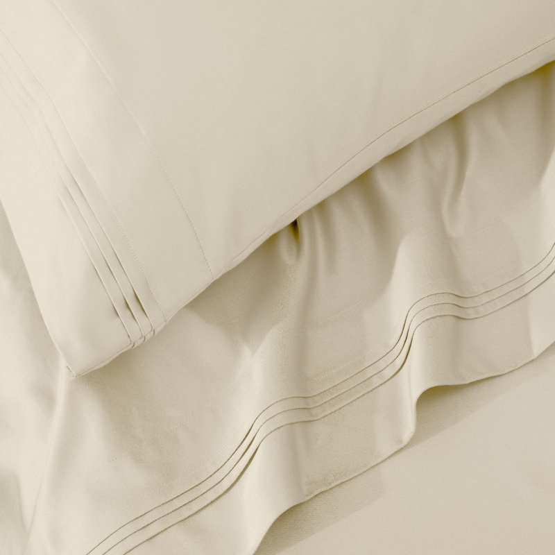 Ensemble de taies d'oreiller de couleur unie en coton égyptien certifié 650 fils Aldin, Très grand lit, Crème, crème