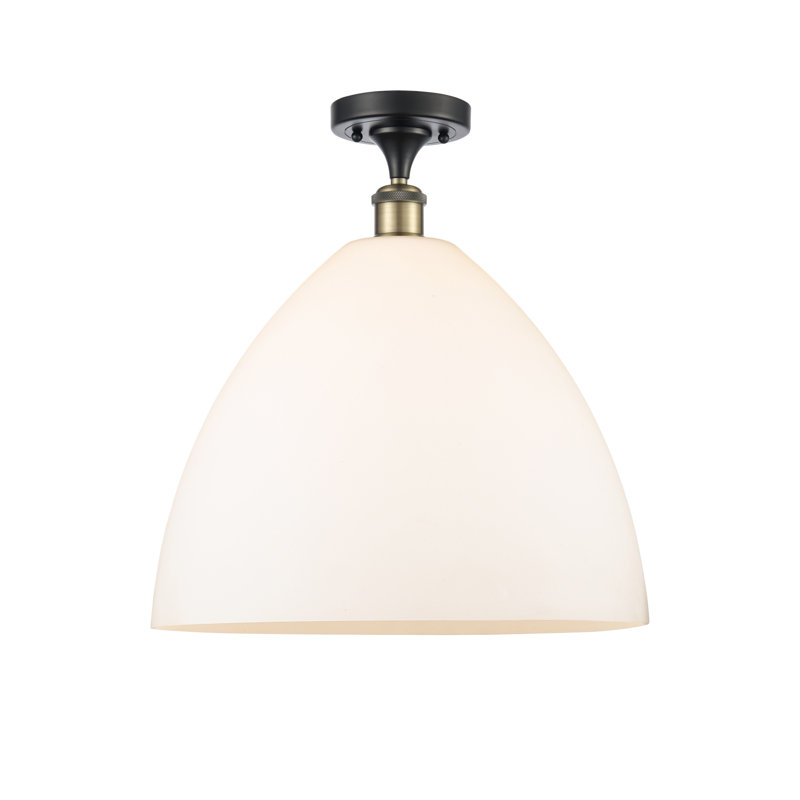 Plafonnier semi-encastré 1 lumière, Blanc mat, H 18,75 po x l 16 po x P 16 po, Noir / laiton antique