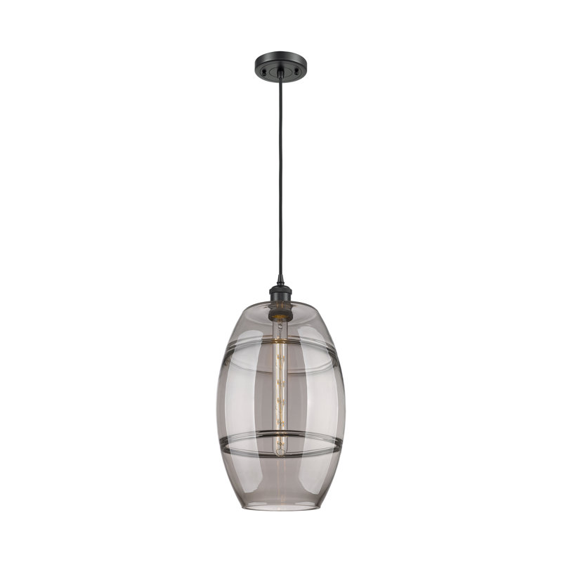 Luminaire suspendu 1 lumière Absalat, H 18,5 po x l 10 po x P 10 po, Gris fumée clair, Noir mat