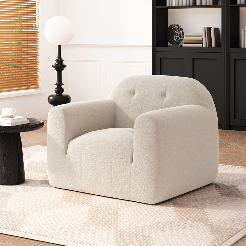 Amaryllis Modern Tufted Club Chair, Cream Boucle