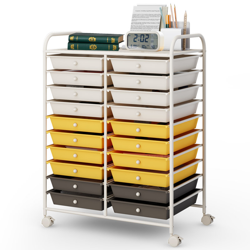 Demitrius 20 Drawer Storage Drawer, Yellow/Brown/White