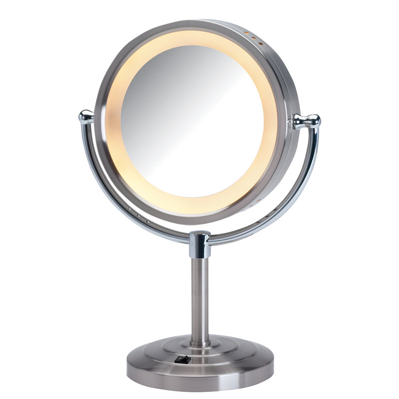 8.5" Lighted Tabletop Magnified Makeup Mirror, Plug In, Nickel