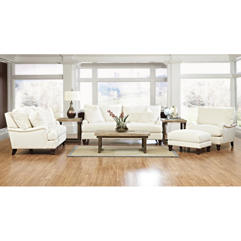 Upholstered Ottoman, Canvas Navy Sunbrella® Canvas