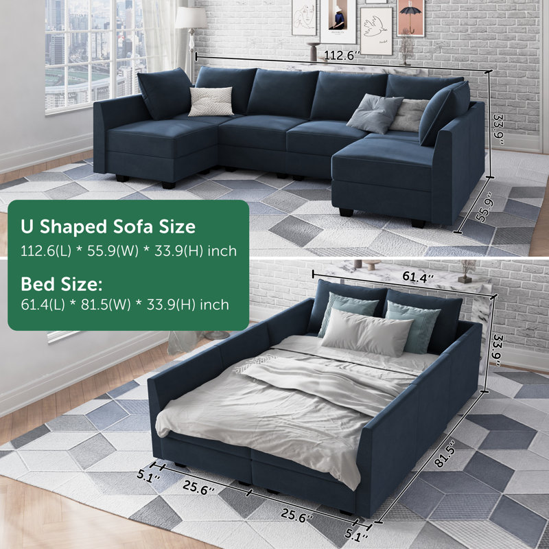 Canapé modulaire Tremee, Velours bleu