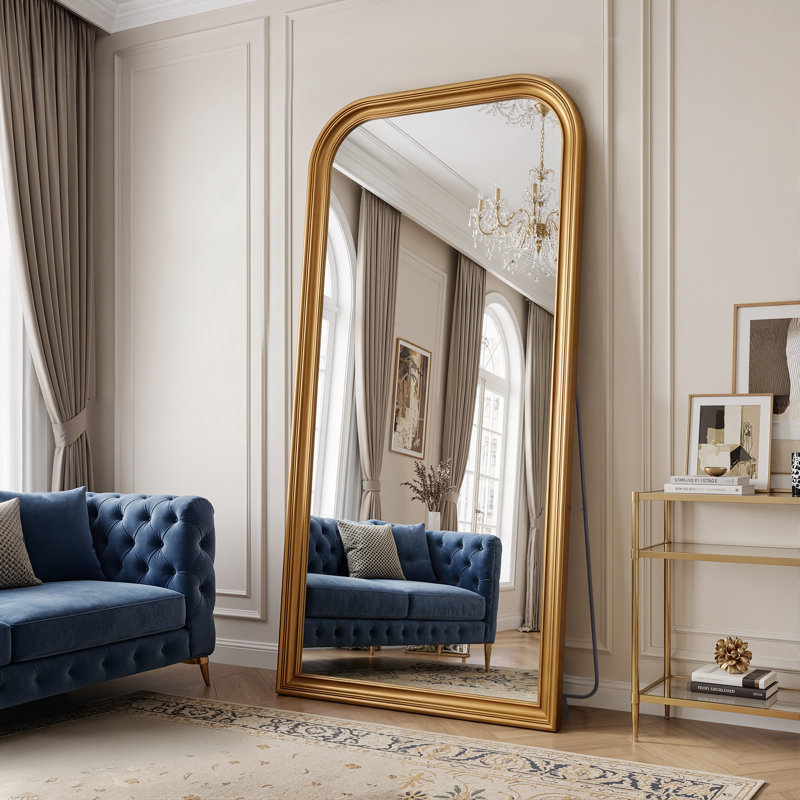 Miroir rétro sur toute la longueur, miroir de plancher surdimensionné, 81"×41", Doré