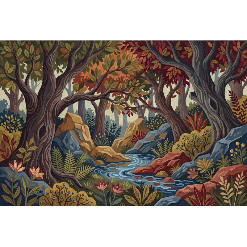 Papier peint paysage boisé, forêt, ruisseau d'automne, décoration murale amovible, 100 po x 96 po, Non tissé
