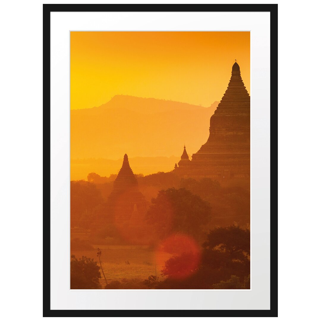 Gerahmtes Poster Buddha Tempel im Sonnenuntergang