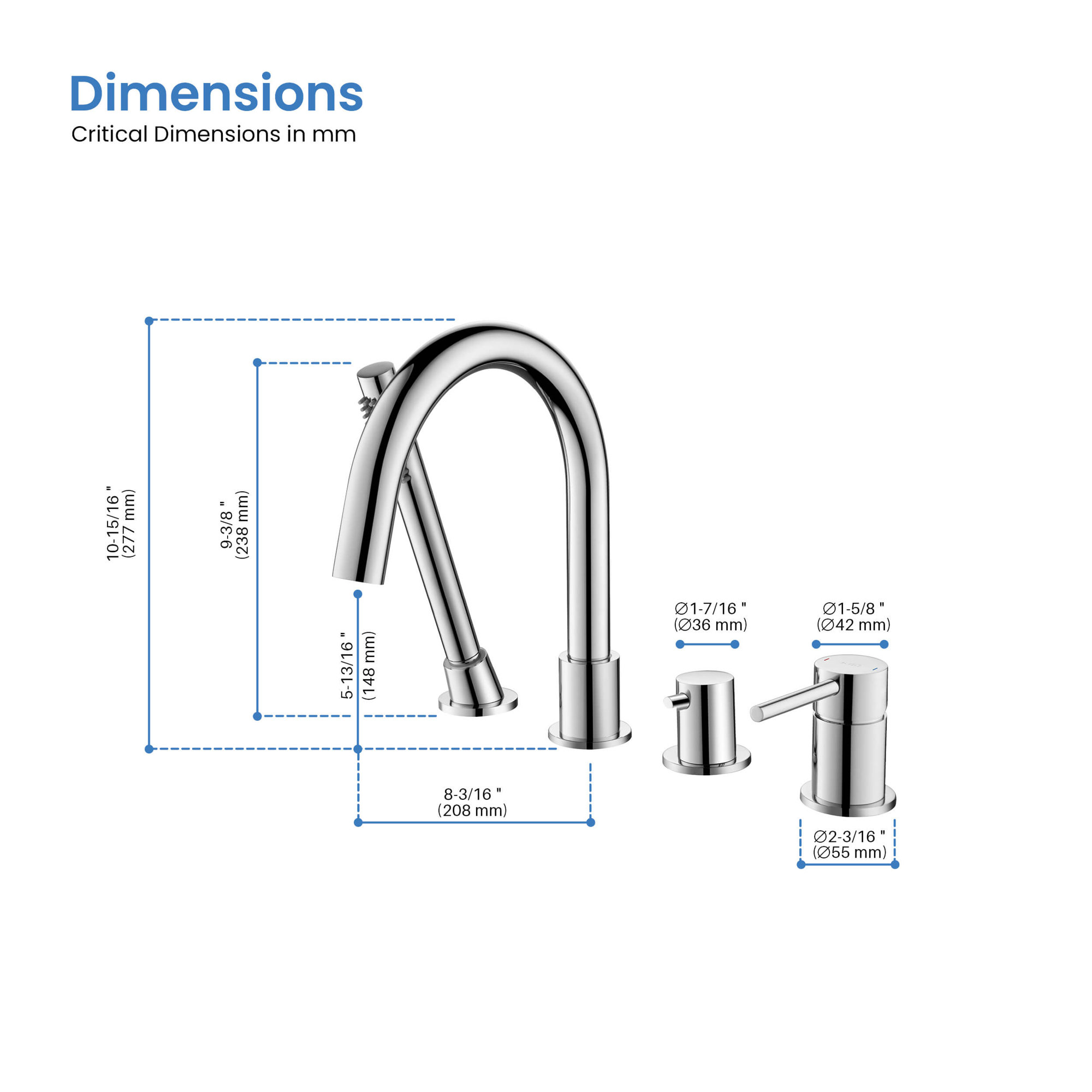 Circular Deck Tub Filler with Diverter, Chrome