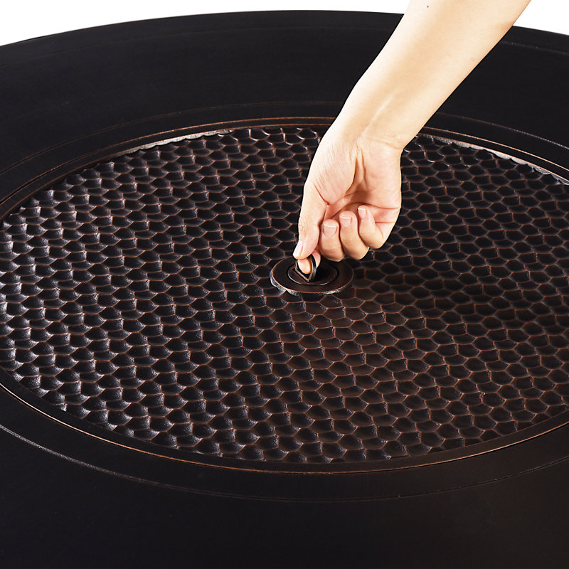 Jaidan Round Aluminum Propane Smokeless Fire Pit Table with Hidden Fuel Tank, Antique Copper
