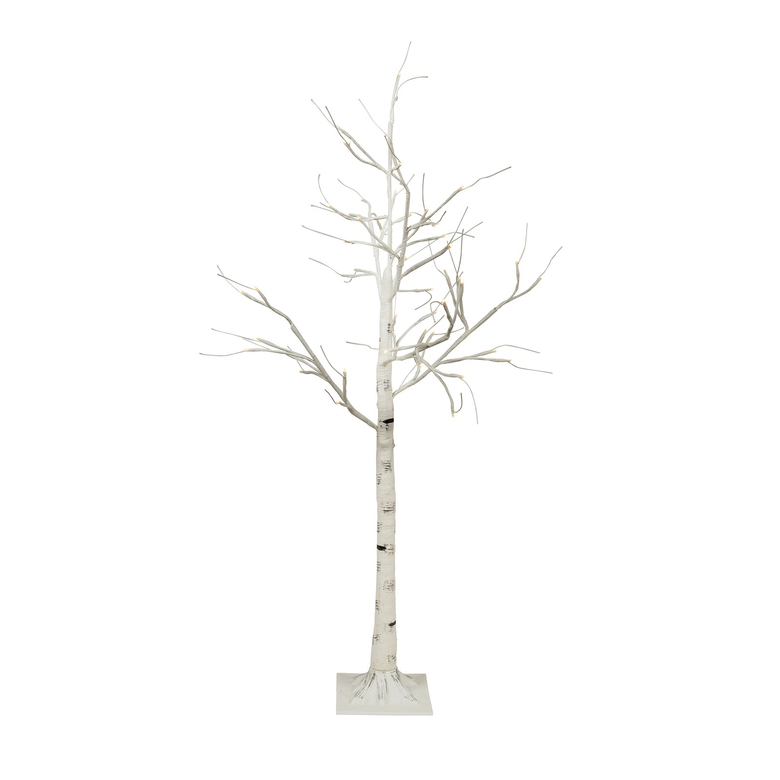 Birch Tree On Metal Base In/Outdoor with LED Lights with 8 Lighting Modes, Beige, 47" H x 7"W x 7" D