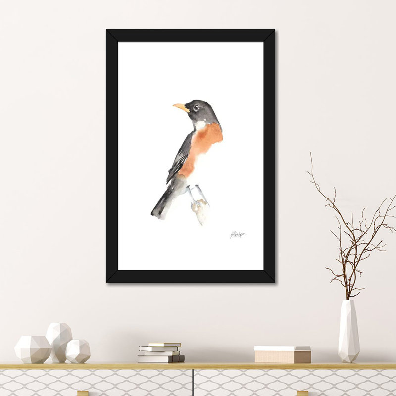 «Watercolor Songbirds IV» par Ethan Harper - reproduction d'art, H 24 po x l 16 po x P 1 po, Blanc, Papier encadré noir