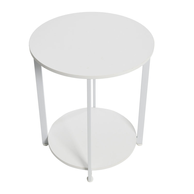 Gateshead Jamestown Round Side End Table with Storage Shelf Rustic Wood Grain and Metal, White