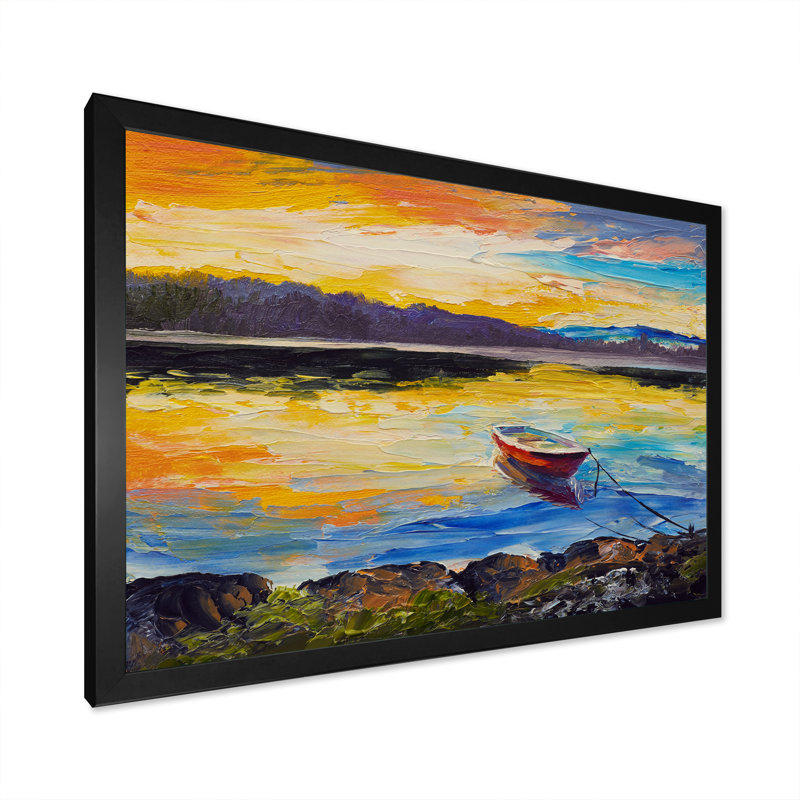 «Fishing Boart on Ocean Scenery», reproduction d'art sur toile, H 8 po x l 12 po x P 1 po, Toile avec cadre noir