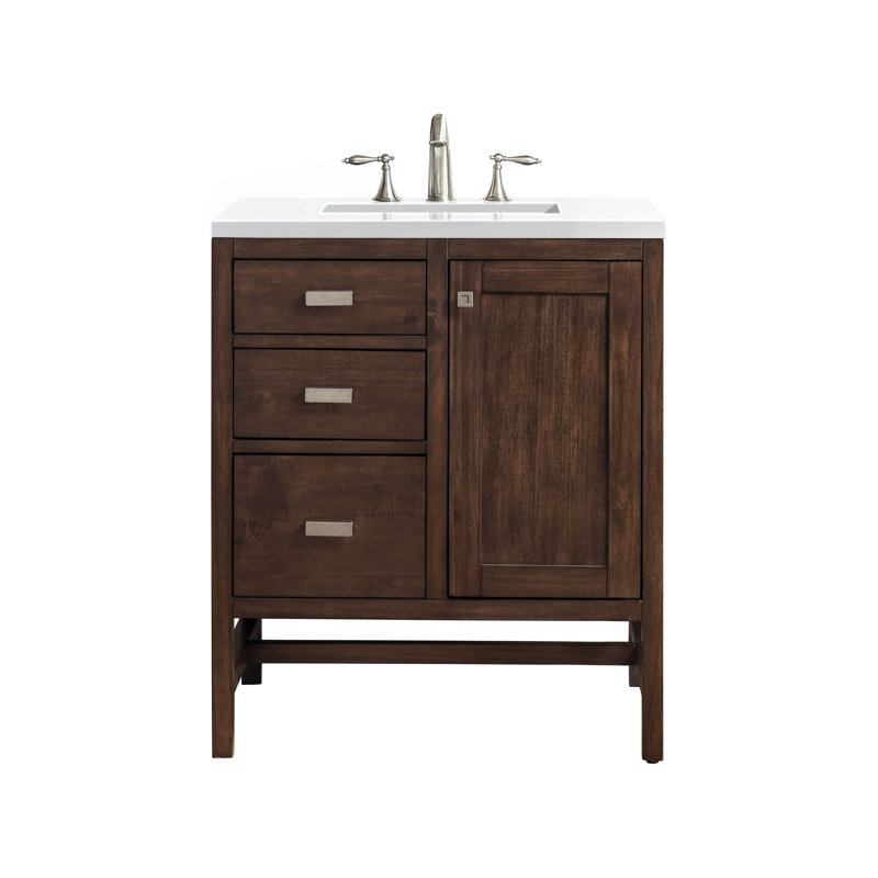 Addison 30'' W Single Vanity, Mid Century Acacia, 8" Widespread, White Zeus