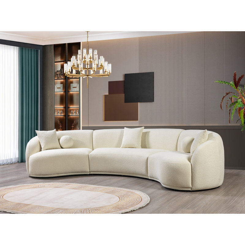Demarri Ivory Boucle 3-Piece Curved Sectional, Ivory Boucle