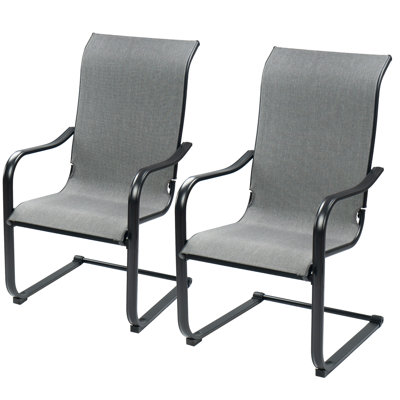 C-Spring Patio Chairs Set Of 2 High Back Dining Chairs Breathable Textilene by Ivy Bronx